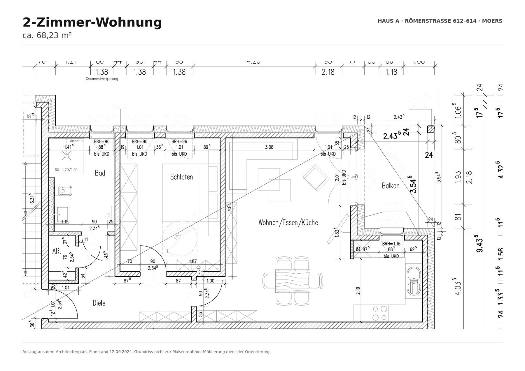 Grundriss für 2 Zimmer und 68,23 Quadratmeter